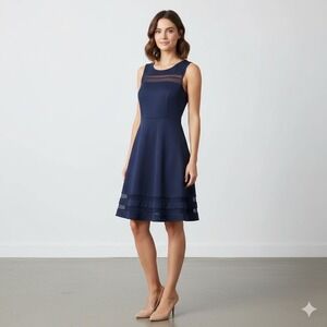 Lulus Navy Blue Sleeveless Sheath Dress with Mesh Accents Size M NWat